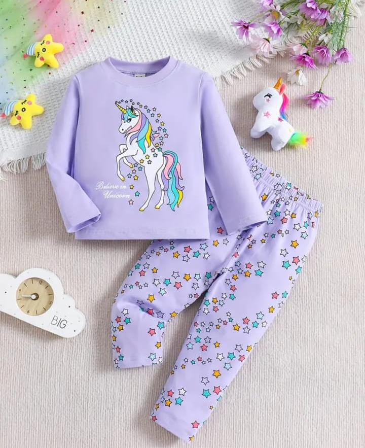 Purple Unicorn Printed Kids Night Suit (ZA-246)