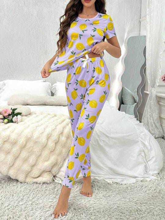 Purple Lemons Printed Night wear (ZA-265)