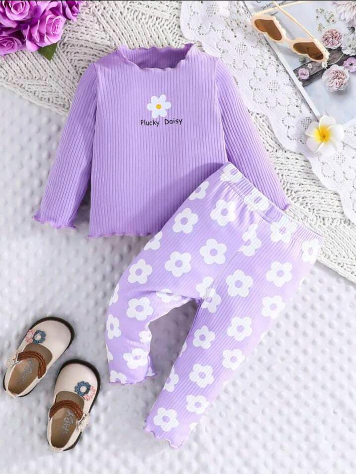 Purple Daisy flowers Printed Kids Night Suit (ZA-248)