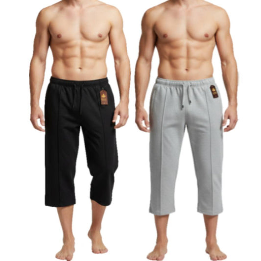 Pack of 2 Front Stitch 3-Quarter Short( Black,Grey )