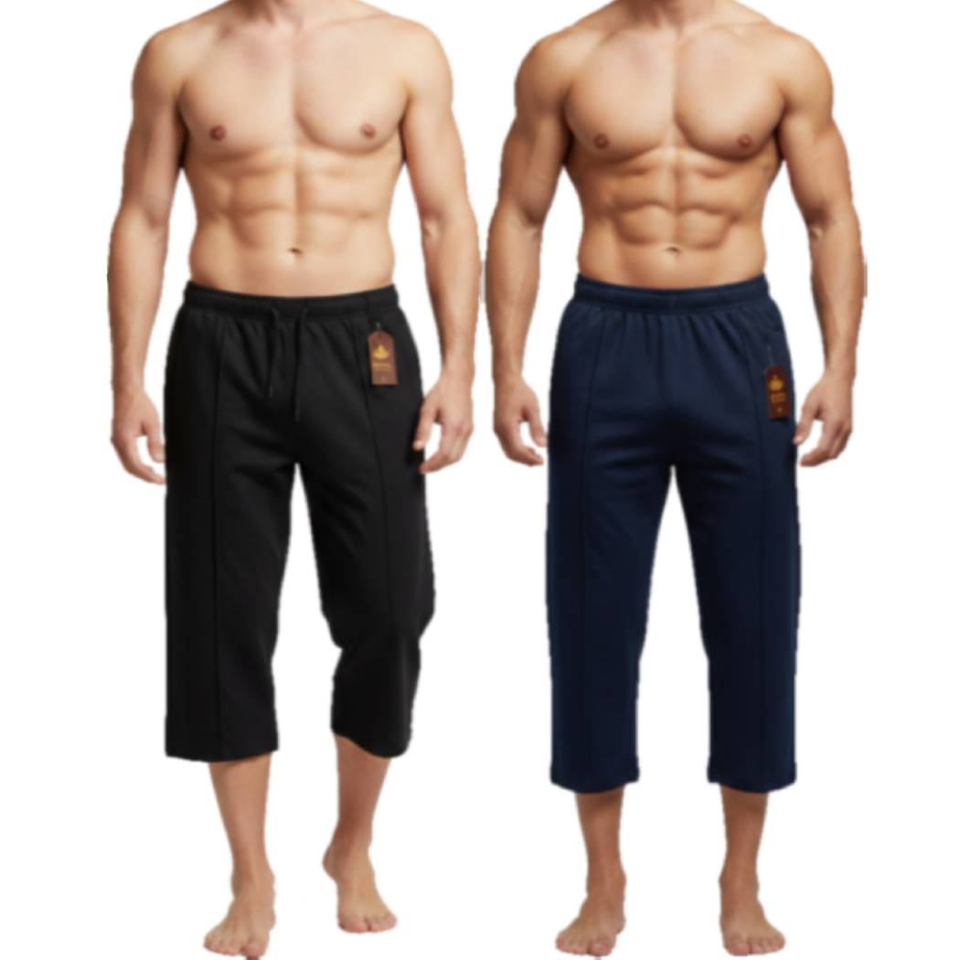 Pack of 2 Front Stitch 3-Quarter Short( Black,Navy blue, )