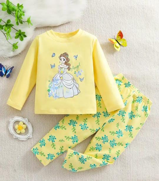 Yellow Princess Printed Kids Night Suit (ZA-269)