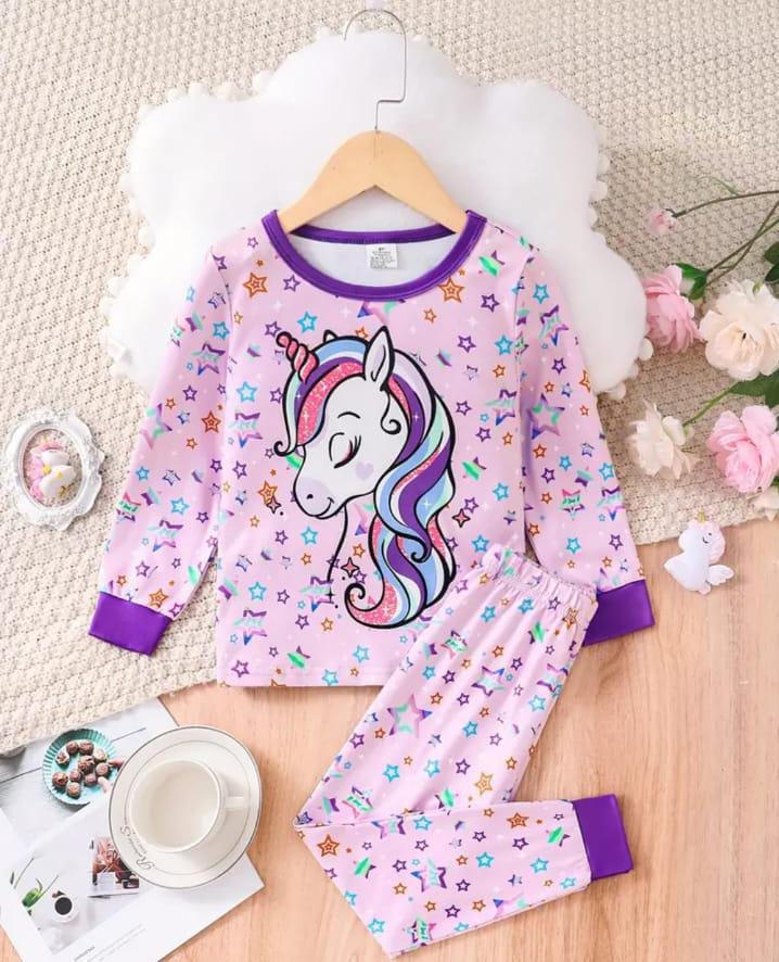 Purple Unicorn with stars Printed Kids Night Suit (ZA-268)