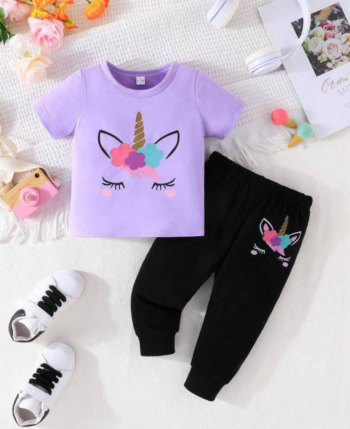 Purple Unicorn Eyes with black pajama Printed Kids Night Suit (ZA-267)