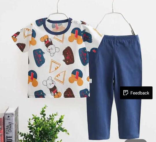 White Multi Bears Print Kids Night Suit (ZA-242)