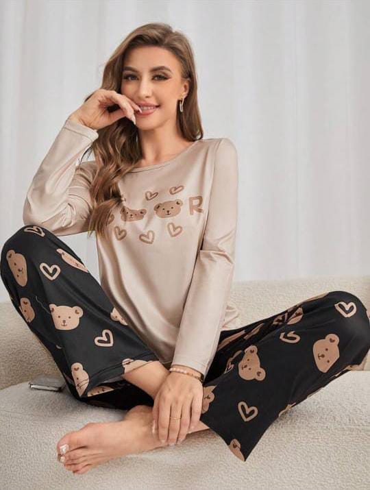 Off white bears With Black Pajama Printed Night wear (ZA-266)