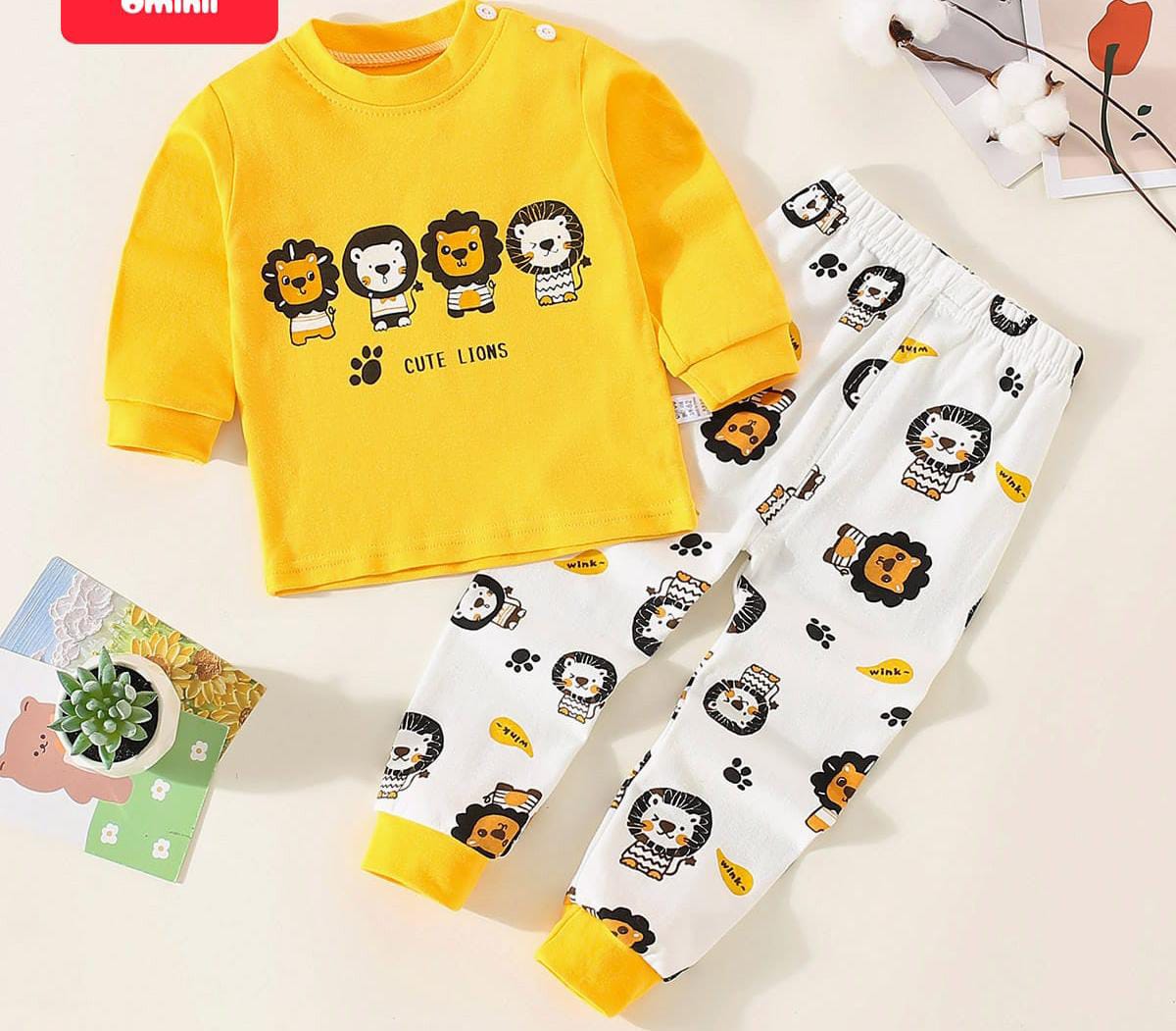 Yellow Cute Lions Printed Kids Night Suit (ZA-270)