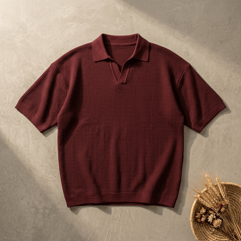 maroon Oversize Honeycomb Polo