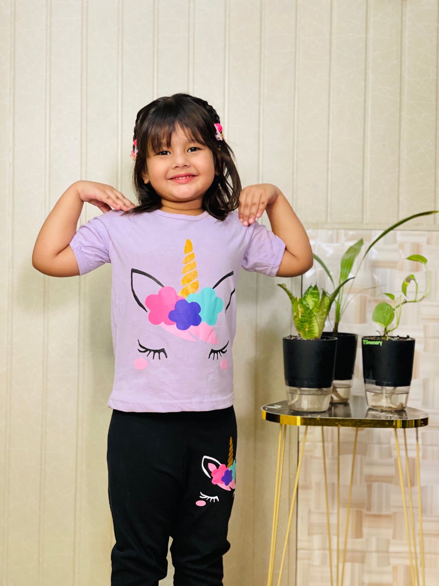 Purple Unicorn Eyes with black pajama Printed Kids Night Suit (ZA-267)