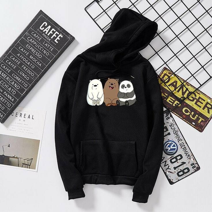 BLACK THREE PANDA HOODIE 