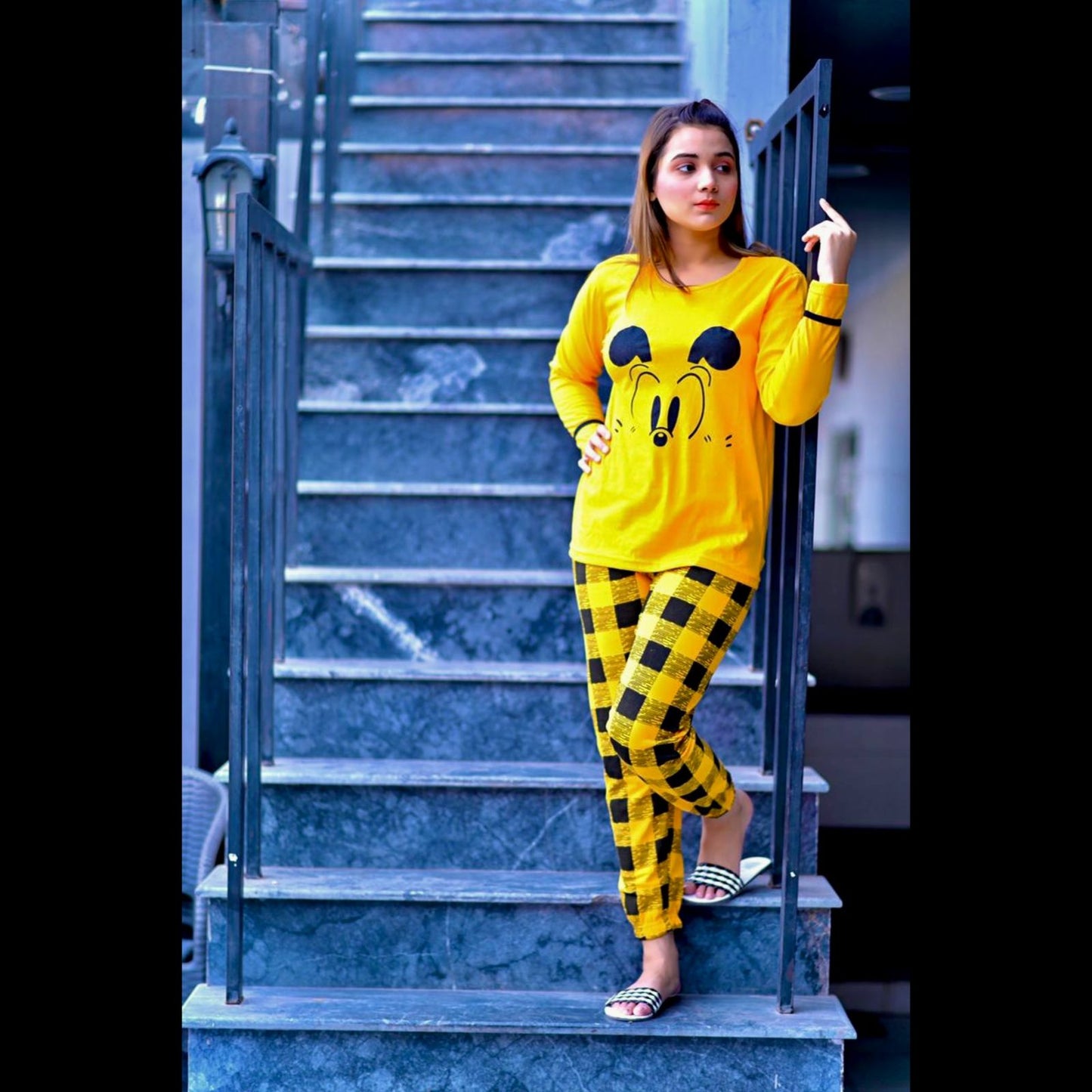 Yellow Mickey Full Sleeves Night Suit (ZA-0008)