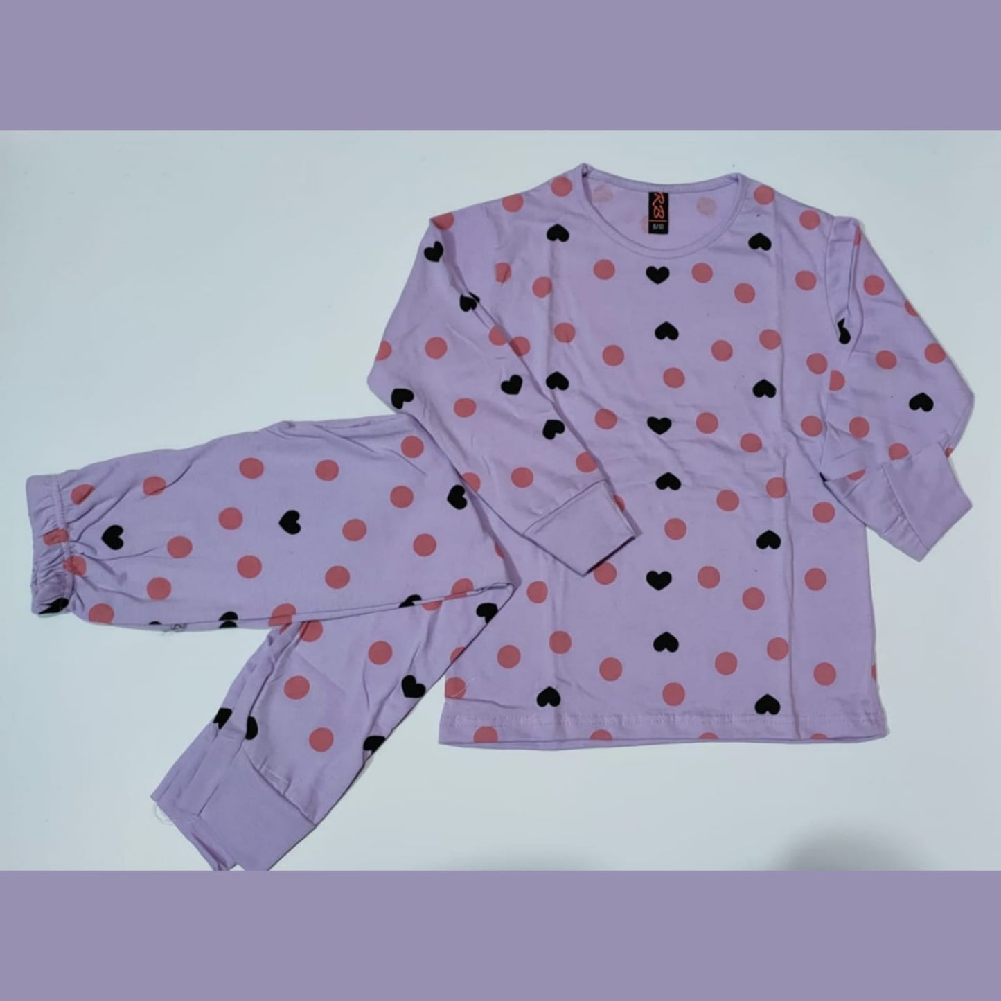 Baby or Baba Purple Hearts Print Full Sleeves Night Suit for Kids (1 Pcs) (ZA-124)