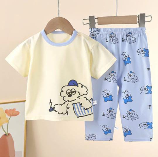 Off white sleepy puppy Printed Kids Night Suit (ZA-253)