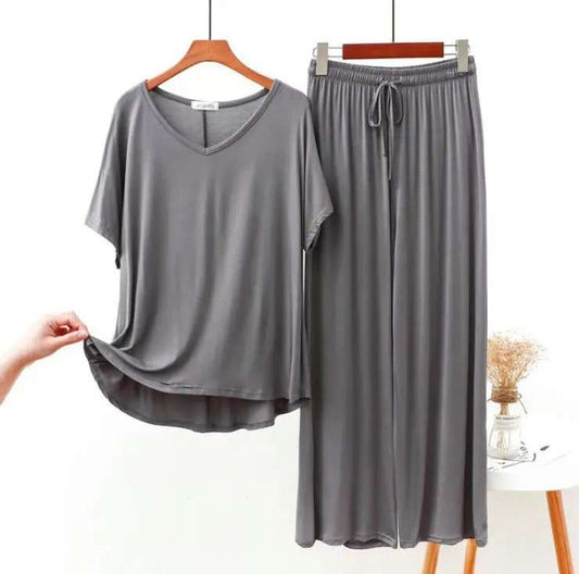 Grey V Neck Half Sleeves Shirt With Plazzo Trouser (ZA-91)