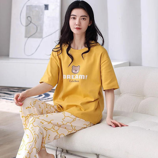 Yellow Dream Bear Shirt With Off White Bears Printed Trouser (KO-N)S-488