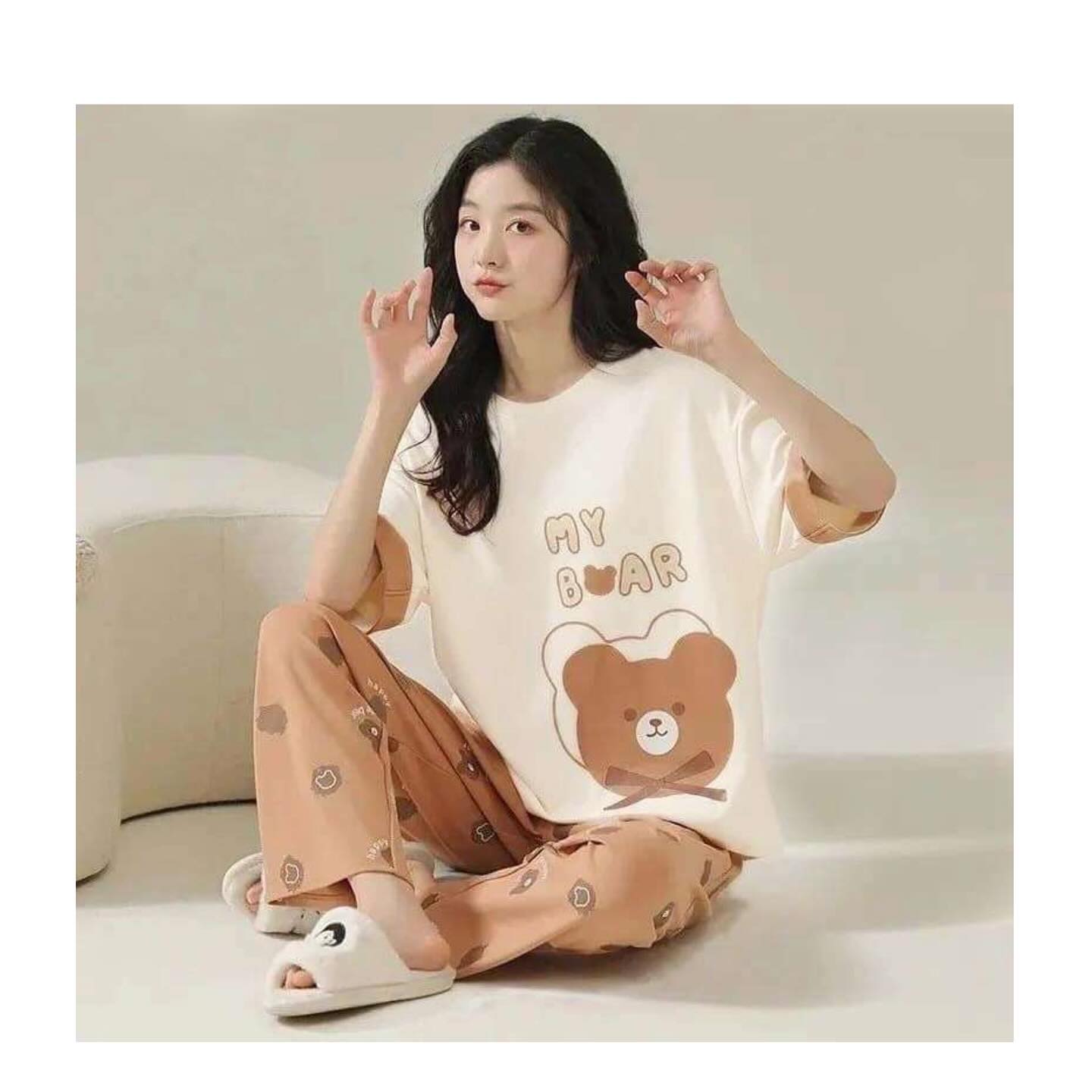 Off White My Bear Printed With Brown Bear Printed Trouser (KO-NS-486)