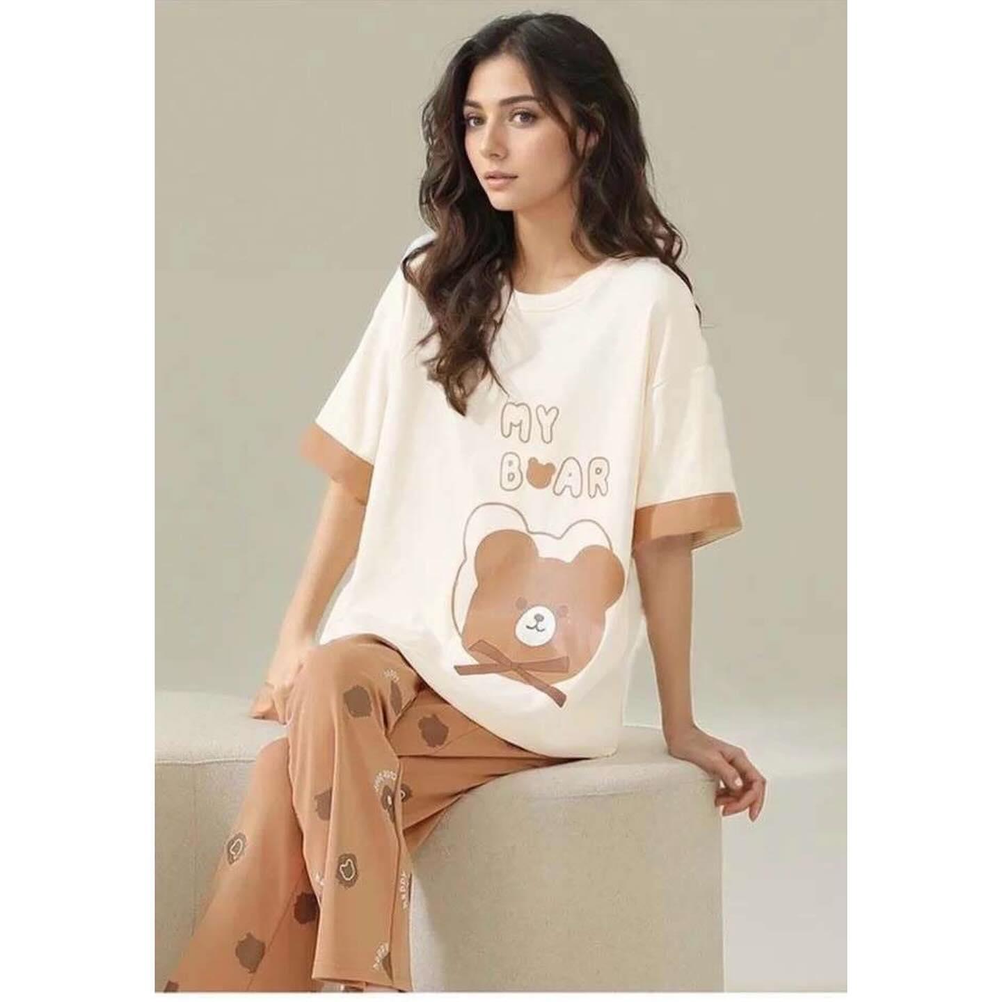 Off White My Bear Printed With Brown Bear Printed Trouser (KO-NS-486)