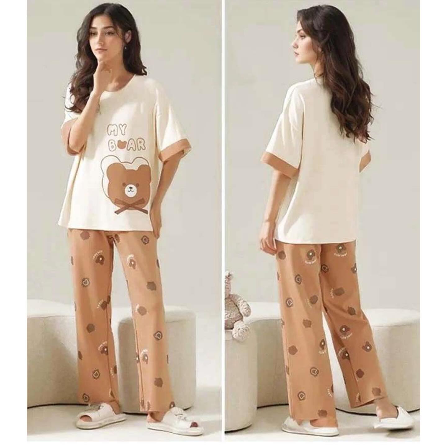 Off White My Bear Printed With Brown Bear Printed Trouser (KO-NS-486)