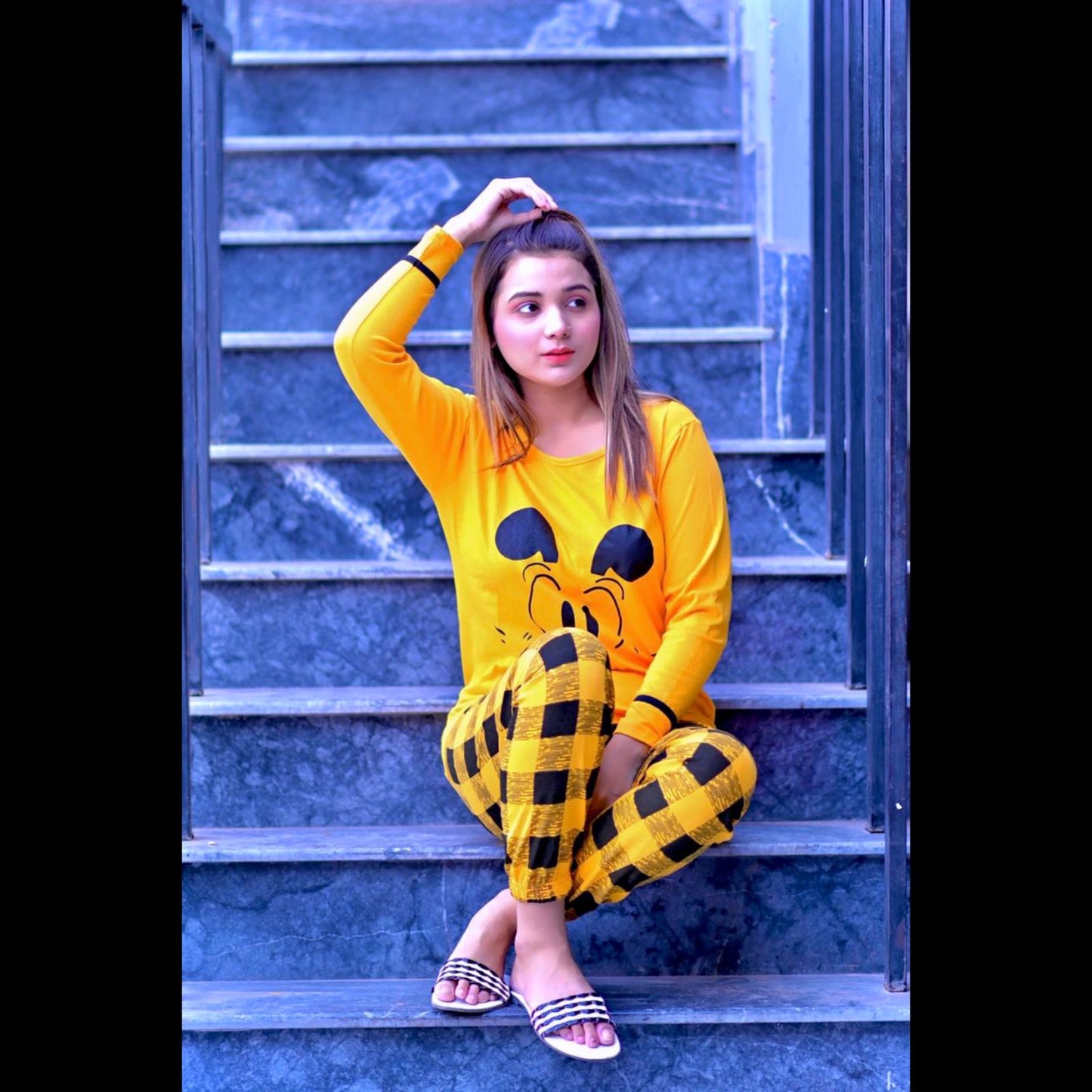 Yellow Mickey Full Sleeves Night Suit (ZA-0008)