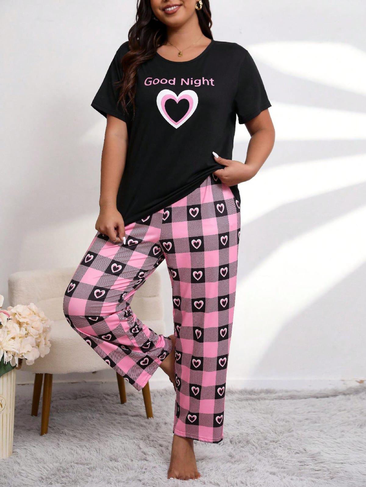 Black Good Night Hearts pajama Printed Night wear (ZA-263)