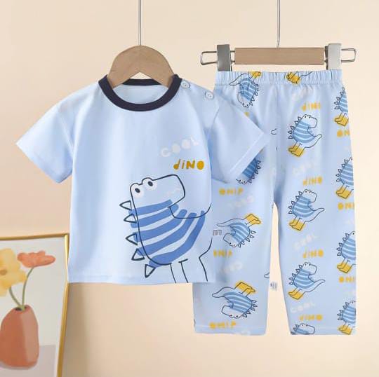 Sky blue Cool Dino Printed Kids Night Suit (ZA-255)