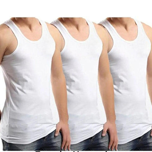 Cotton Men's Sleeveless White Vest Sando Cotton Banyan Vest with Body Fit Solid Innerwear (Pack of 3)