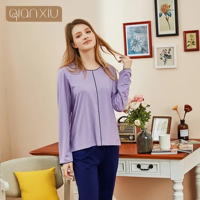 Purple Round Neck Front Lining T-shirt With Plazzo Suit (ZA-110)