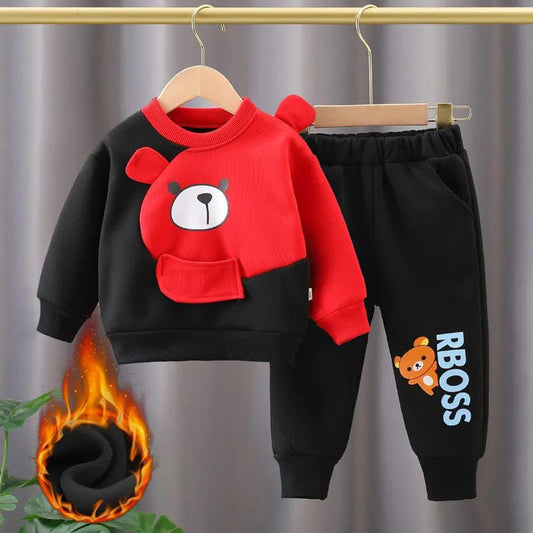 Black With Red Bear Sweatshirt With Trouser For Kids (ZA-230)