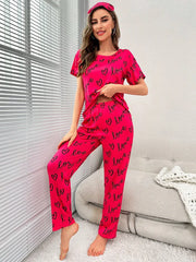 Dark Pink Love Heart Print Half Sleeves Shirt With Printed Trouser (KO-NS-454)