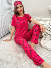 Dark Pink Love Heart Print Half Sleeves Shirt With Printed Trouser (KO-NS-454)