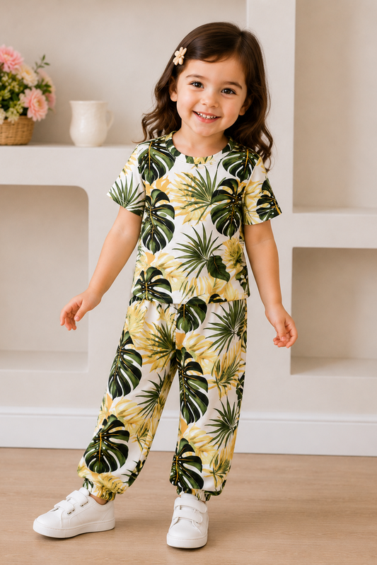 Green Leaf Printed Kids Suit(DG-0005)