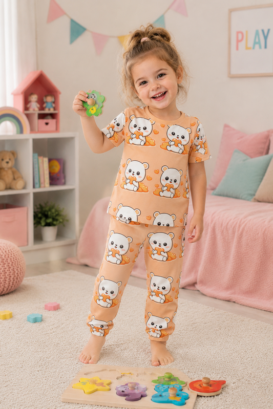 Peach Bear Printed Kids Suit(DG-0003)