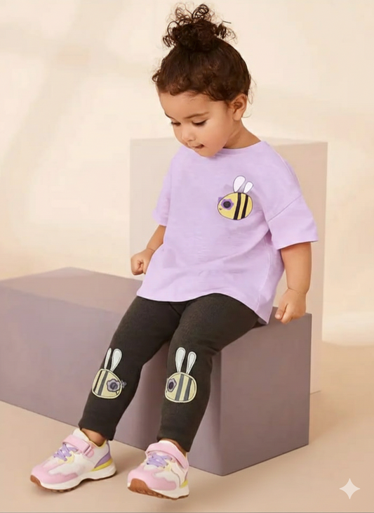 Lilac Honey Bee Printed Kids Night Suit