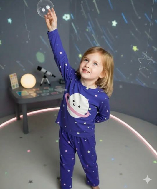 Purple Planet with Stars Printed Full Sleeves Kids Suit