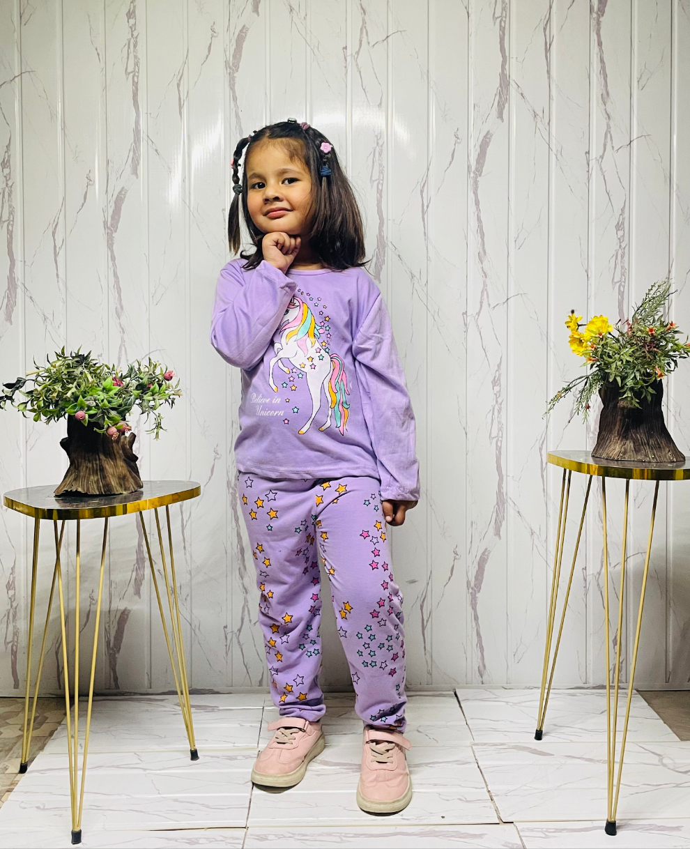 Purple Unicorn Printed Kids Night Suit (ZA-246)