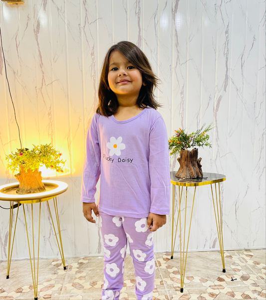 Purple Daisy flowers Printed Kids Night Suit (ZA-248)