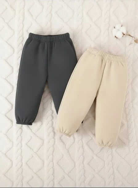 Pack of 2 Plain Fleece Trousers For Kids  (Charcoal Grey, Off White)