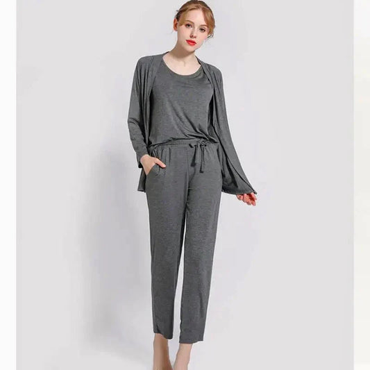 Hezel Grey 3 Piece Night suit For Her