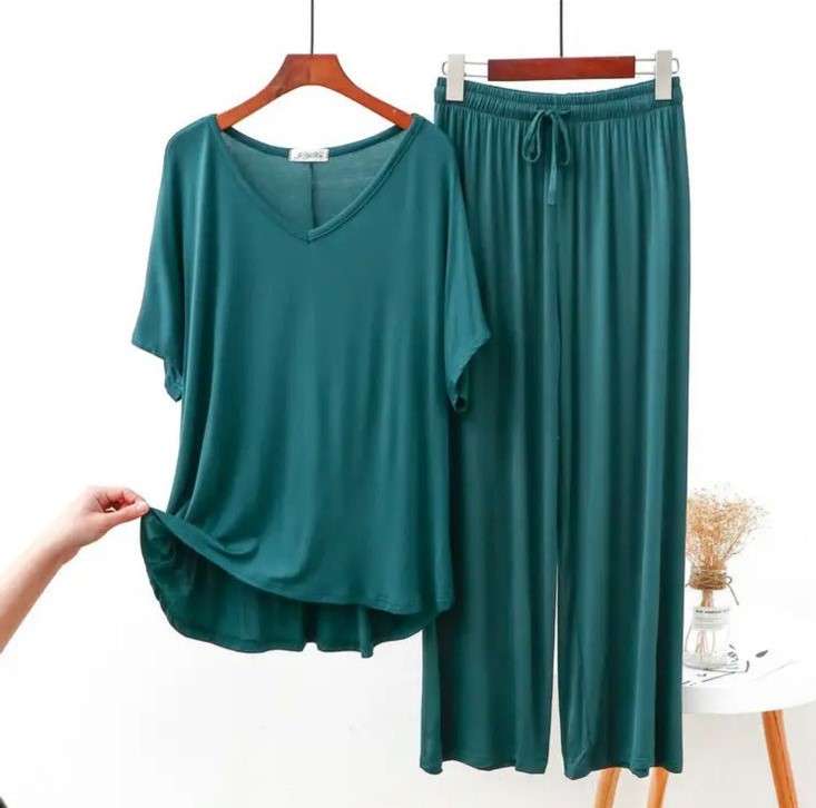 Green V Neck Half Sleeves Shirt With Plazzo Trouser (ZA-89)