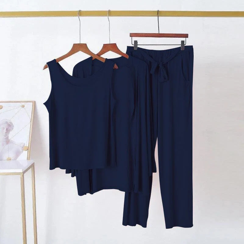 Navy Blue 03 Pcs Sleep Wear For Her