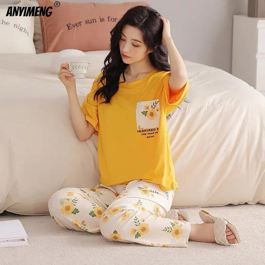 Yellow Pocket Flower With White Flowers Printed Trouser (ZA-484)