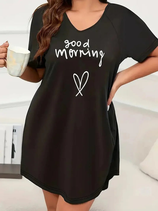 Black Good Morning Print Long Shirt For Women (KO-LS-500)