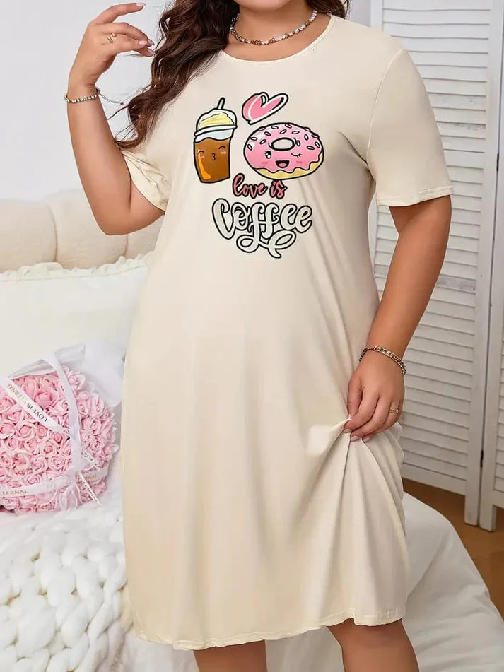 Skin Coffe And Donut Print Long Shirt For Women (KO-LS-510)