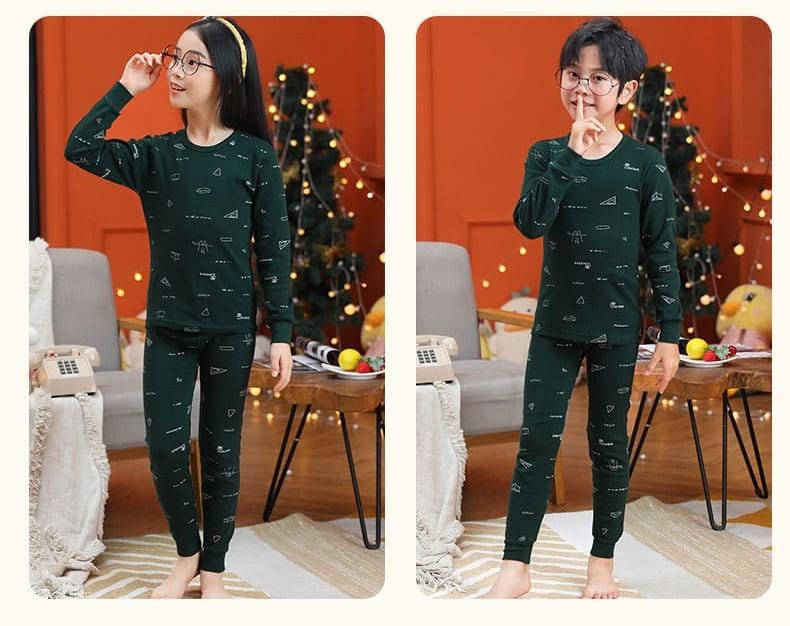 Baby Or Baba Dark Green Printed Full Sleeves T-shirt With Printed Pajama Night Suit for Kids (1 Pcs) (ZA-175)