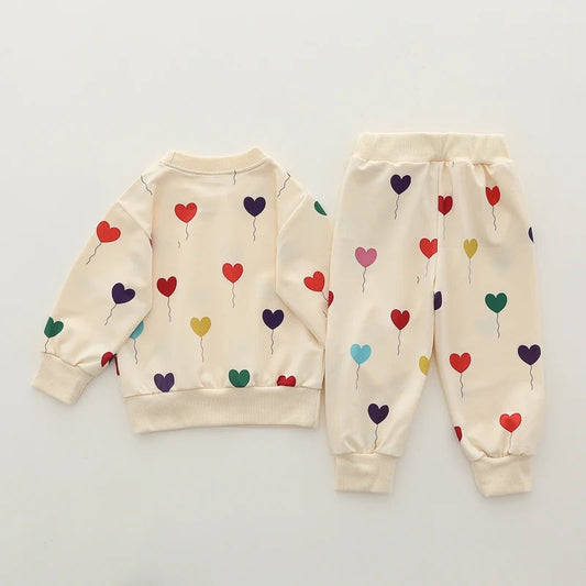 Off white All over Hearts Printed Sweatshirt with Matching trouser Kids track suit (ZA-RX-233)