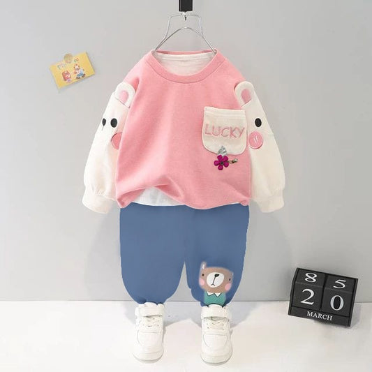 Pink Print Sweatshirt With Trouser For baby girl (ZA-M-210)