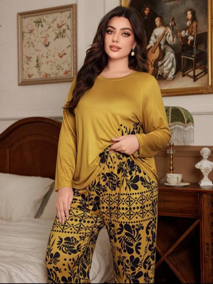 Brown Floral Print Half Sleeves with floral Printed pajama Night Suit