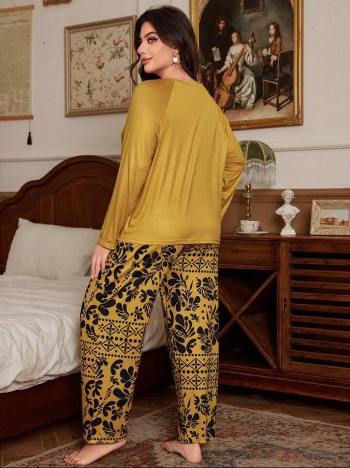 Brown Floral Print Half Sleeves with floral Printed pajama Night Suit