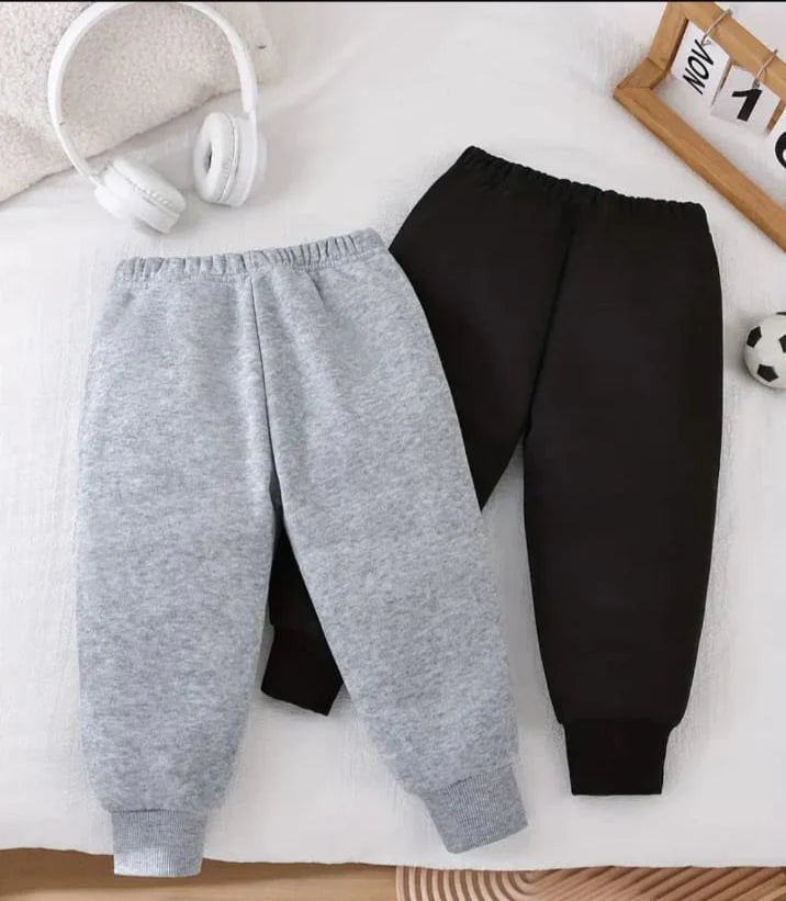 Pack of 2 Plain Fleece Trousers For Kids (Grey, Black)