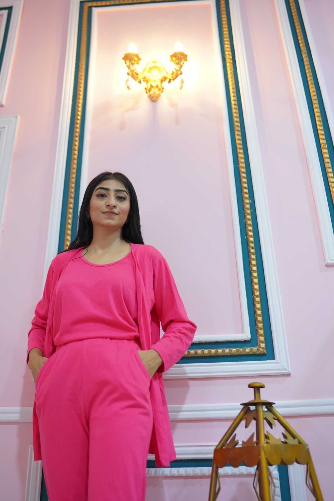 Shocking pink 3 Piece Night suit For Her